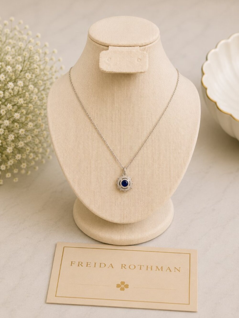 Freida Rothman Sterling Silver Blue Stone Pendant Necklace NWT $195 MSRP